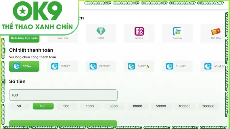 Nạp tiền OK9 bằng tài khoản ngân hàng dễ dàng Nạp tiền OK9 bằng tài khoản ngân hàng dễ dàng